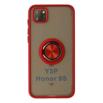 Mey İthalat®  Huawei Y5P Kılıf Montreal Yüzüklü Silikon Kapak - Kırmızı