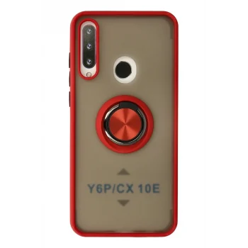 Mey İthalat®  Huawei Y6P Kılıf Montreal Yüzüklü Silikon Kapak - Kırmızı