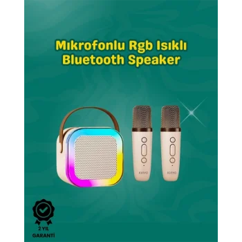 Mey İthalat® İki Mikrofonlu Renkli LED Işıklı Karaoke Cihazı