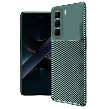 Mey İthalat®  İnfinix Hot 50 4G Kılıf Auto Focus Karbon Kapak - Koyu Yeşil