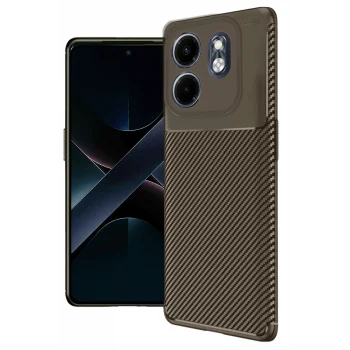 Mey İthalat®  İnfinix Smart 9 Kılıf Auto Focus Karbon Kapak - Kahverengi
