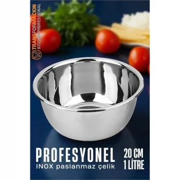 Mey İthalat® Inox Kase  - 20 Cm 1 Litre Karıştırma Kabı Profesyonel 304 Paslanmaz Çelik 721835