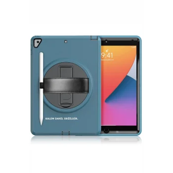 Mey İthalat®   iPad 10.2 (7.nesil) Kılıf Hand Strap Tablet Kılıfı - Turkuaz