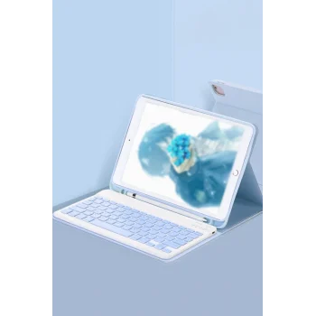 Mey İthalat®   iPad Pro 11 (2022) Kılıf KC01 Smart Klavyeli Tablet Kılıfı - Mavi