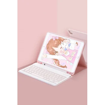 Mey İthalat®   iPad Pro 11 (2022) Kılıf KC01 Smart Klavyeli Tablet Kılıfı - Pembe
