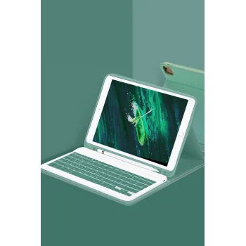 Mey İthalat®   iPad Pro 11 (2024) Kılıf KC01 Smart Klavyeli Tablet Kılıfı - Koyu Yeşil