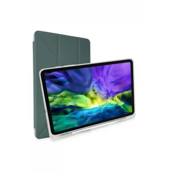 Mey İthalat®   iPad Pro 12.9 (2021) Kılıf Kalemlikli Mars Tablet Kılıfı - Koyu Yeşil