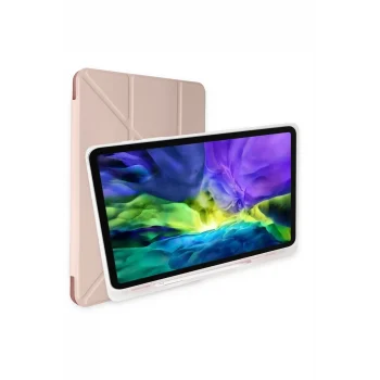 Mey İthalat®   iPad Pro 12.9 (2021) Kılıf Kalemlikli Mars Tablet Kılıfı - Rose Gold