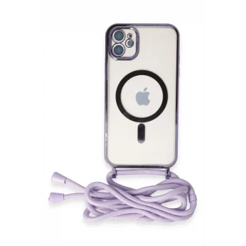 Mey İthalat®   iPhone 11 Kılıf Divo Lazer Askılı Magsafe Kapak - Lila
