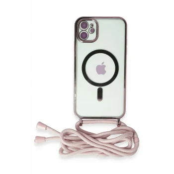 Mey İthalat®   iPhone 11 Kılıf Divo Lazer Askılı Magsafe Kapak - Pembe