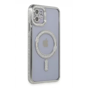 Mey İthalat®   iPhone 11 Kılıf Joke Simli Magneticsafe Kılıf - Gümüş