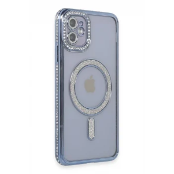 Mey İthalat®   iPhone 11 Kılıf Joke Simli Magneticsafe Kılıf - Mavi