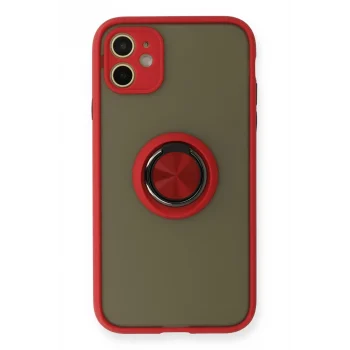 Mey İthalat®   iPhone 11 Kılıf Montreal Yüzüklü Silikon Kapak - Kırmızı