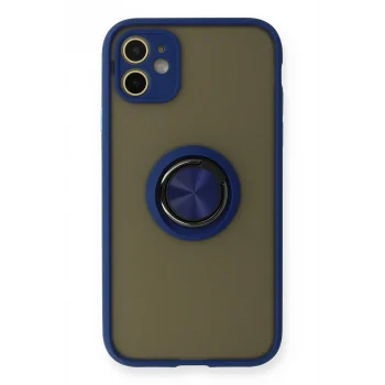 Mey İthalat®   iPhone 11 Kılıf Montreal Yüzüklü Silikon Kapak - Lacivert