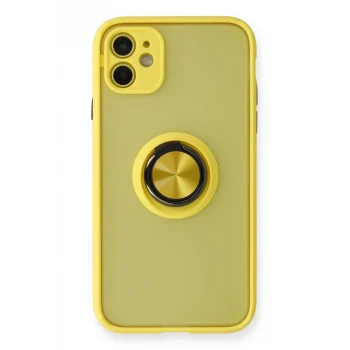 Mey İthalat®   iPhone 11 Kılıf Montreal Yüzüklü Silikon Kapak - Sarı