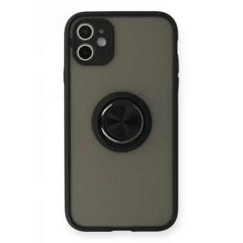 Mey İthalat®   iPhone 11 Kılıf Montreal Yüzüklü Silikon Kapak - Siyah