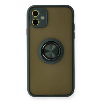Mey İthalat®   iPhone 11 Kılıf Montreal Yüzüklü Silikon Kapak - Yeşil