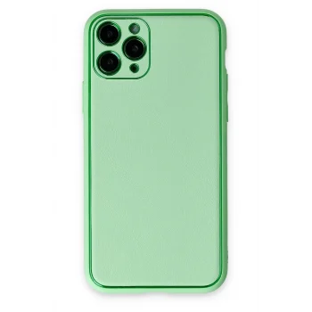 Mey İthalat®   iPhone 11 Pro Kılıf Coco Deri Silikon Kapak - Açık Yeşil