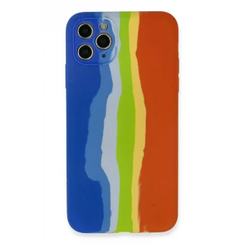 Mey İthalat®   iPhone 11 Pro Kılıf Ebruli Lansman Silikon - Mavi-Turuncu