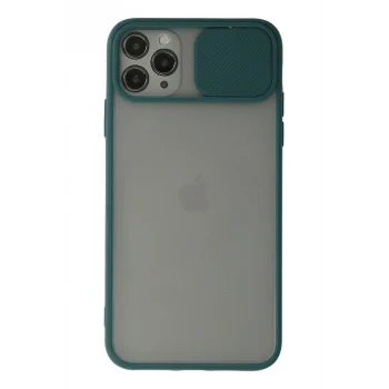 Mey İthalat®   iPhone 11 Pro Kılıf Palm Buzlu Kamera Sürgülü Silikon - Yeşil