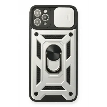 Mey İthalat®   iPhone 11 Pro Kılıf Pars Lens Yüzüklü Silikon - Gümüş