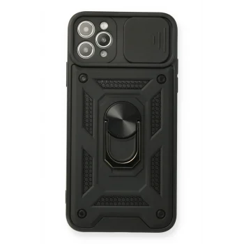 Mey İthalat®   iPhone 11 Pro Kılıf Pars Lens Yüzüklü Silikon - Siyah