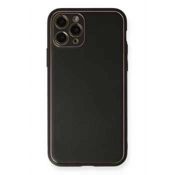 Mey İthalat®   iPhone 11 Pro Max Kılıf Coco Deri Silikon Kapak - Siyah
