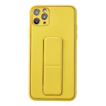 Mey İthalat®   iPhone 11 Pro Max Kılıf Coco Deri Standlı Kapak - Sarı