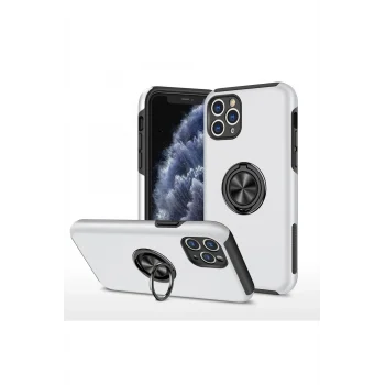 Mey İthalat®   iPhone 11 Pro Max Kılıf Elit Yüzüklü Kapak - Gümüş