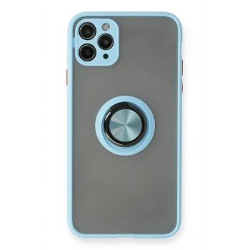 Mey İthalat®   iPhone 11 Pro Max Kılıf Montreal Yüzüklü Silikon Kapak - Buz Mavi