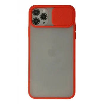 Mey İthalat®   iPhone 11 Pro Max Kılıf Palm Buzlu Kamera Sürgülü Silikon - Kırmızı