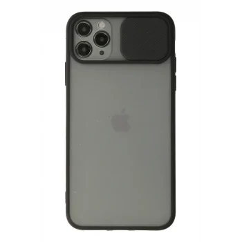 Mey İthalat®   iPhone 11 Pro Max Kılıf Palm Buzlu Kamera Sürgülü Silikon - Siyah