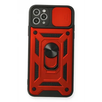 Mey İthalat®   iPhone 11 Pro Max Kılıf Pars Lens Yüzüklü Silikon - Kırmızı