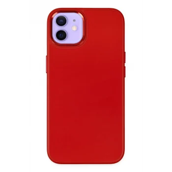 Mey İthalat®   iPhone 12 Kılıf Asya Deri Silikon - Kırmızı
