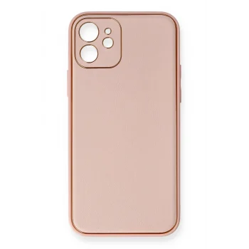 Mey İthalat®   iPhone 12 Kılıf Coco Deri Silikon Kapak - Pembe
