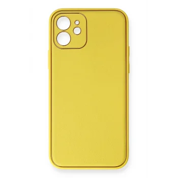 Mey İthalat®   iPhone 12 Kılıf Coco Deri Silikon Kapak - Sarı