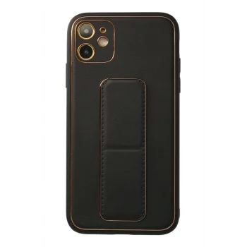 Mey İthalat®   iPhone 12 Kılıf Coco Deri Standlı Kapak - Siyah