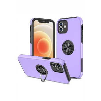 Mey İthalat®   iPhone 12 Kılıf Elit Yüzüklü Kapak - Mor