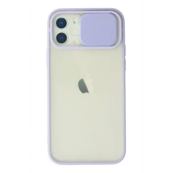 Mey İthalat®   iPhone 12 Kılıf Palm Buzlu Kamera Sürgülü Silikon - Lila