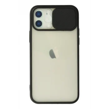 Mey İthalat®   iPhone 12 Kılıf Palm Buzlu Kamera Sürgülü Silikon - Siyah