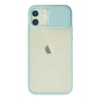 Mey İthalat®   iPhone 12 Kılıf Palm Buzlu Kamera Sürgülü Silikon - Turkuaz