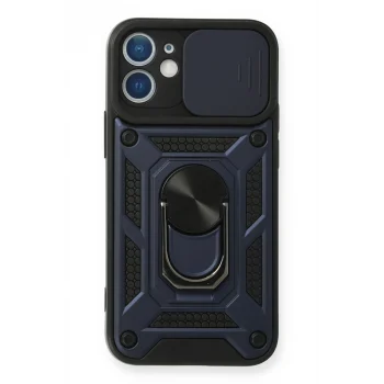 Mey İthalat®   iPhone 12 Kılıf Pars Lens Yüzüklü Silikon - Lacivert