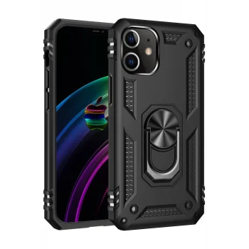 Mey İthalat®   iPhone 12 Kılıf Sofya Yüzüklü Silikon Kapak - Siyah
