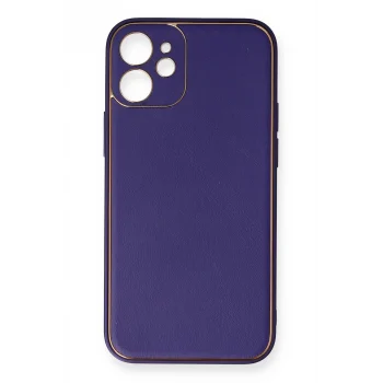 Mey İthalat®   iPhone 12 Mini Kılıf Coco Deri Silikon Kapak - Mor