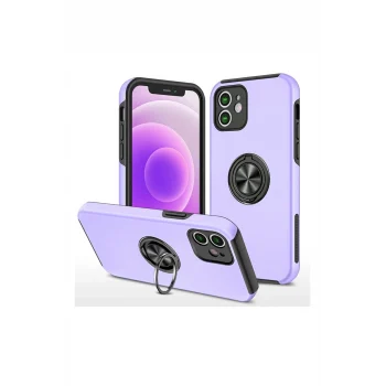 Mey İthalat®   iPhone 12 Mini Kılıf Elit Yüzüklü Kapak - Mor