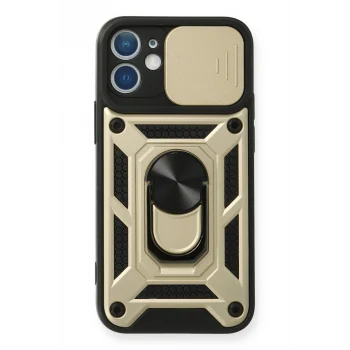 Mey İthalat®   iPhone 12 Mini Kılıf Pars Lens Yüzüklü Silikon - Gold