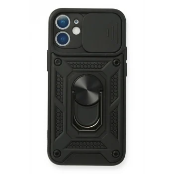 Mey İthalat®   iPhone 12 Mini Kılıf Pars Lens Yüzüklü Silikon - Siyah