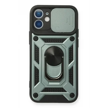 Mey İthalat®   iPhone 12 Mini Kılıf Pars Lens Yüzüklü Silikon - Yeşil