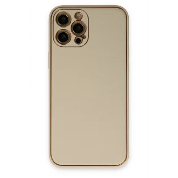 Mey İthalat®   iPhone 12 Pro Kılıf Coco Deri Silikon Kapak - Gold