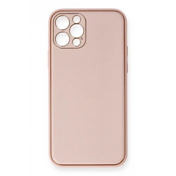 Mey İthalat®   iPhone 12 Pro Kılıf Coco Deri Silikon Kapak - Pembe
